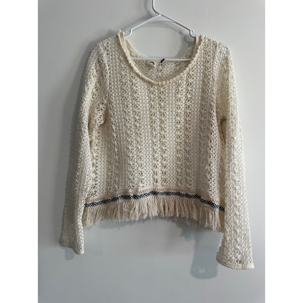 Crochet Festival Layering Akemi + Kin Fringe Sweater‎ Women Large Cream Boho Top